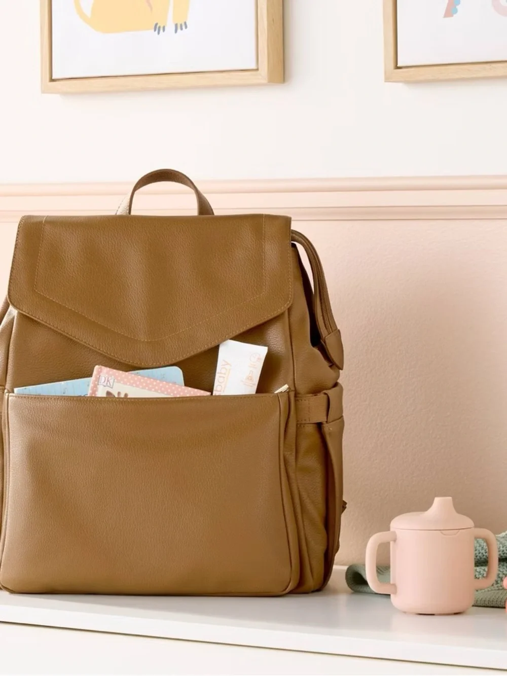 Flap Top Diaper Backpack - Cognac - Cloud Island